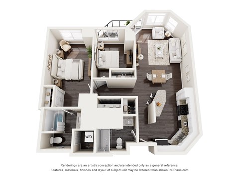 Floor plan for 2 beds, 2 baths, 1166 sqft